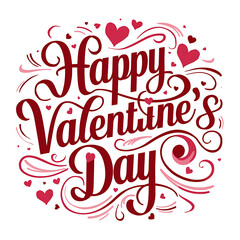 Obraz premium Happy Valentines day text Lettering heart shape invitation card. Happy Valentines Day greeting card. Calligraphic design for print cards, banner, poster Hand drawn text lettering