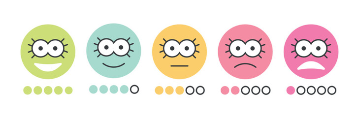 Feedback emotion colored faces rating scale icons vector cliparts