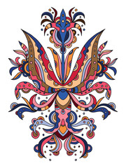 Floral decorative color patten isolated on white background hand drawn vector illustration