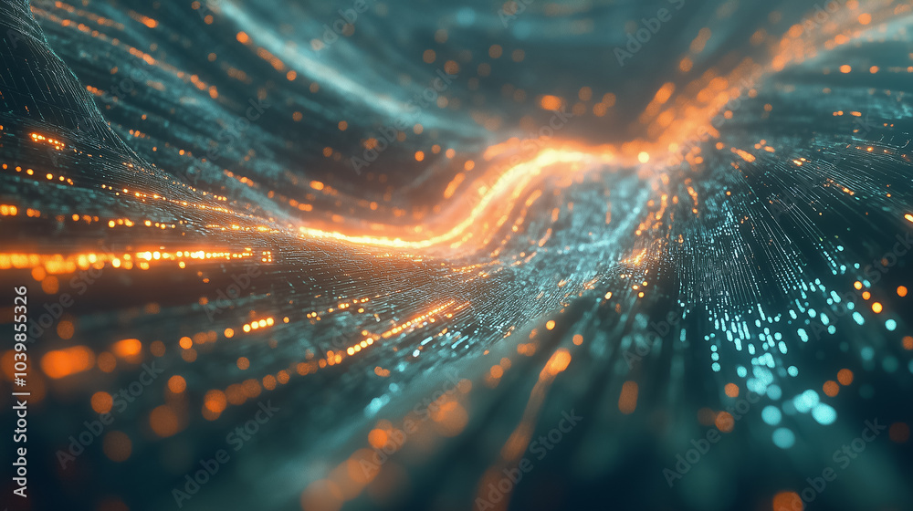 Poster dynamic data streams of vibrant light intertwine, creating an abstract visual representation of info
