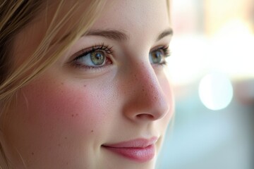 Fototapeta premium Captivating close-up of a young woman's expressive features and radiant skin during golden hour