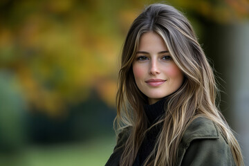 Naklejka premium Confident and Radiant Woman Smiling with Natural Beauty in a Bright, Casual Portrait with a Joyful Expression
