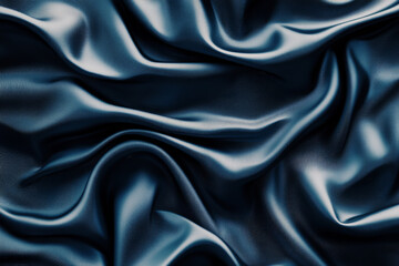 Obraz premium Dark blue satin fabric forming waves. Abstract silk background with folds. Soft texture of smooth material