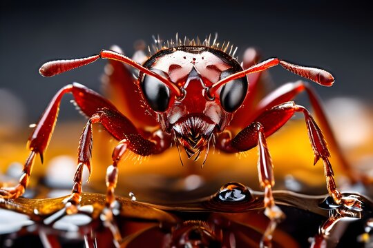 Extreme close up macro of a fire ant (Solenopsis invicta) in its natural environment, AI generated