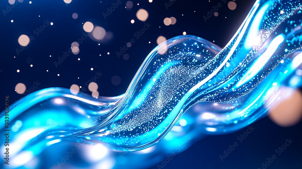 Poster dynamic data streams intertwine with sparkling particles, creating a vivid digital atmosphere