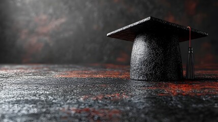 A simple clean 3D rendering of an academic graduation cap with a slight shadow and empty space on the left side representing the accomplishment knowledge and success of the graduate