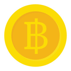 Gold coin with Thai baht symbol on it. Flat vector icon for mobile apps, UI or web design