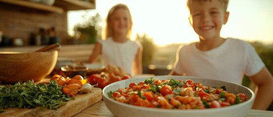 Naklejka premium Cozy Family Kitchen Gathering Emphasizing Connection and Joy in Cooking 