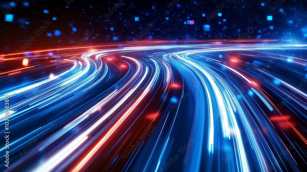 Fototapete vivid light trails demonstrate the rapid movement of data across a digital environment, showcasing f