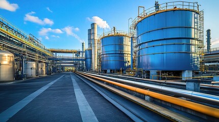 Obraz premium Industrial Storage Tanks Under Blue Sky