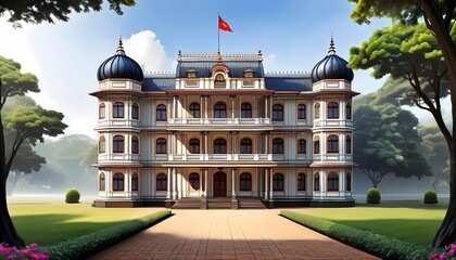 Naklejka premium Illustration of the design of historical buildings of the Javanese Kingdom during the 20th century colonial period. Generate AI