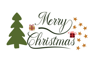Christmas holiday background. Christmas tree frame with ornaments, Christmas lights. Gold and red glitter Christmas corner decoration. Merry Christmas calligraphy. For New year banners, party posters.