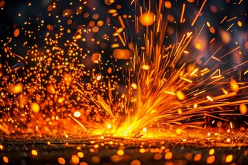 Captivating Flying Orange Sparks on Black Background for Dynamic Visuals