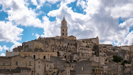 Fototapeta premium Exploring the enchanting cliffs of Matera in Puglia, Italy under a dramatic sky