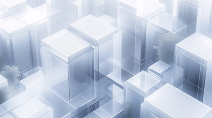 Fototapeta premium Futuristic abstract city model with glowing transparent cubes