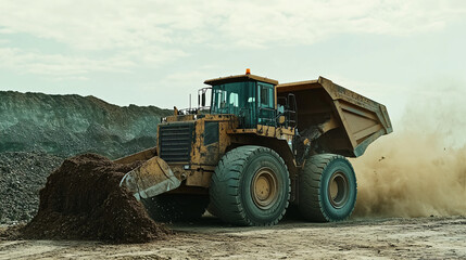 Large Mining Dump Truck With Dust Cloud