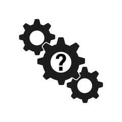 Gear with question. Problem-solving icon. Mechanical question symbol. Vector illustration.