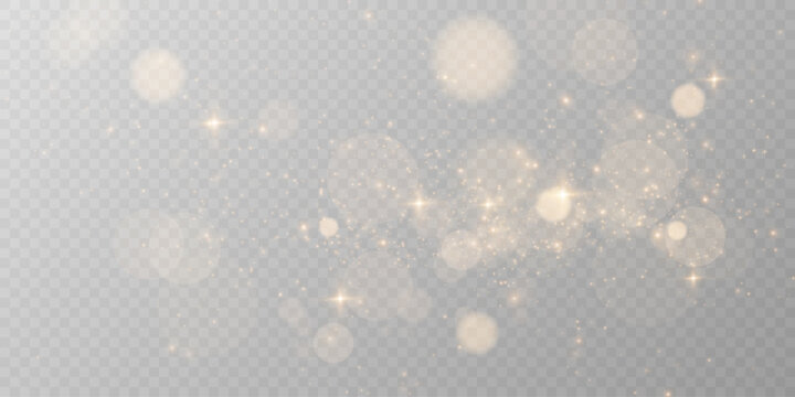Gold dust light png. Bokeh glow lights lights background effect. Christmas background glowing dust Christmas glowing lights bokeh light confetti and glitter texture overlay for your design.

