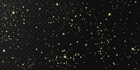 Golden Chaotic Dots Pattern, Glowing Golden Confetti Background, Golden Dust, Scatter Gold Glitter, Christmas Festive Background, Shine Stars, Vector