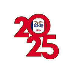 2025 banner with Iowa state flag inside. Vector illustration.