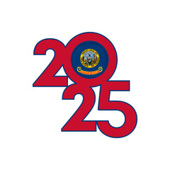 2025 banner with Idaho state flag inside. Vector illustration.