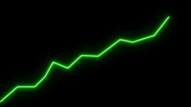 Neon business growing graph line animation on black background.