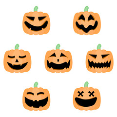 Halloween scary orange pumpkins, Jack O Lantern faces set