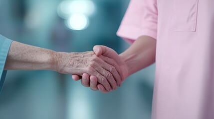 An elderly hand is gently clasped by a younger hand in a caring gesture, symbolizing support, connection, and compassion.
