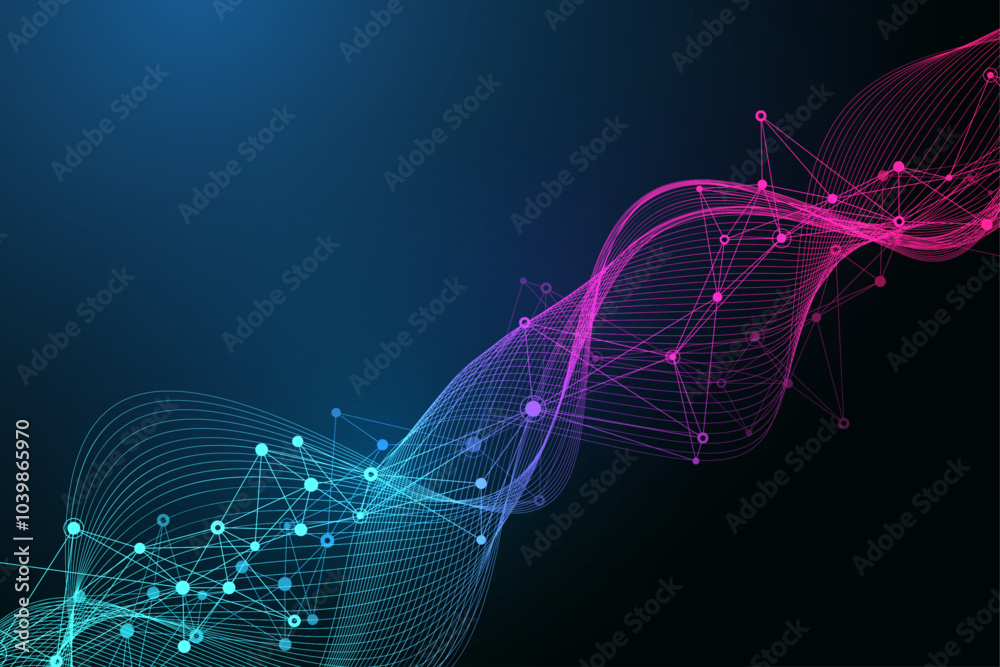 Aufkleber Digits abstract background with connected lines and dots. Digital neural networks. Network and connection background for your presentation. Graphic polygonal background. Vector illustration.