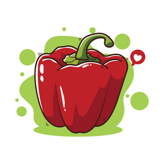 Red bell pepper isolated on white background. Vector illustration in cartoon style.