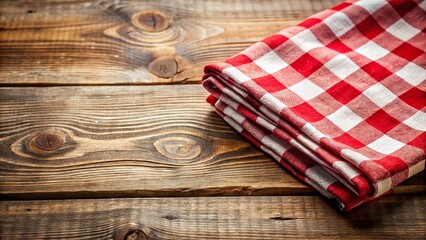 Checkered Linen Kitchen Towel on Wooden Table - Rustic Kitchen Decor Photography