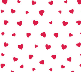 All over seamless vector repeat pattern with ditsy small red hand drawn doodle hearts tossed on white background. Simple cute Valentines day background