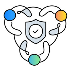 Secure Collaboration Icon – Three Persons in a Circle with a Shield, Representing Team Efforts to Ensure Security and Trust