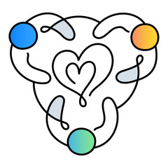 Compassionate Collaboration Icon – Three Persons in a Circle Holding a Heart, Signifying Unity Through Empathy and Kindness