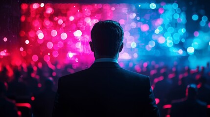 CEO Addressing Company Staff in Holographic Setting