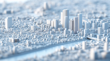 Abstract white city model with skyscrapers on a white background