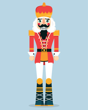 Christmas nutcracker soldier toy. Design element for winter holidays. Isolated vector illustration. Flat style.
