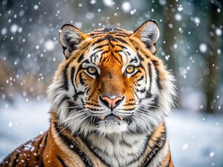 Obraz premium Close-Up of a Majestic Tiger in Snowy Landscape with Bokeh Effect for Wildlife Photography Enthusiasts