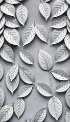 Gray leaves pattern with cement texture background isolated with white highlights, png