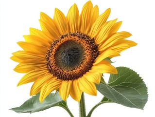 Obraz premium sunflower in full bloom, showcasing its vibrant yellow petals and dark center, isolated against a bright white background, highlighting its natural beauty and simplicity
