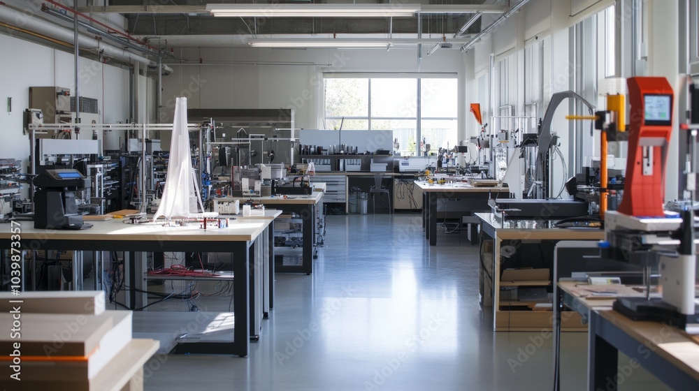 Poster a cutting-edge industrial design studio with 3d printing prototypes and product innovation workshops