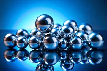Close-Up of Shiny Spheres on Blue Surface - Minimalist Photography for Modern Aesthetic