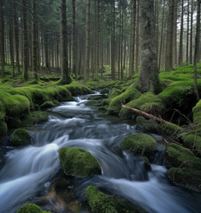 Obraz premium beautiful waterfall flowing in the forest 