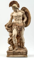 Fototapeta premium A sculpted Roman warrior statue holding a shield.