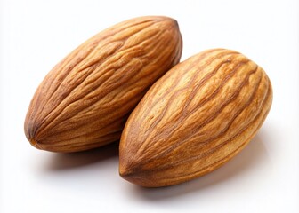 Close-Up of Two Almonds on White Background - Natural Healthy Snack Photography
