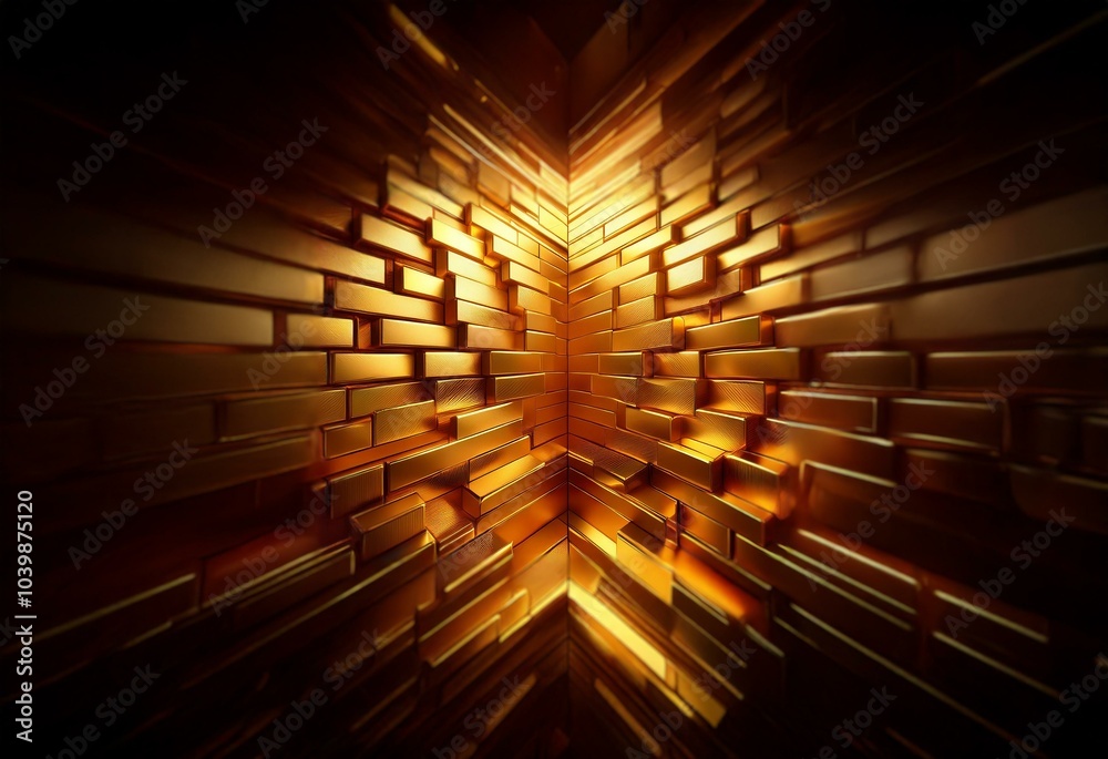 Poster Abstract background of golden rectangular blocks forming a corner with light emanating from the center.