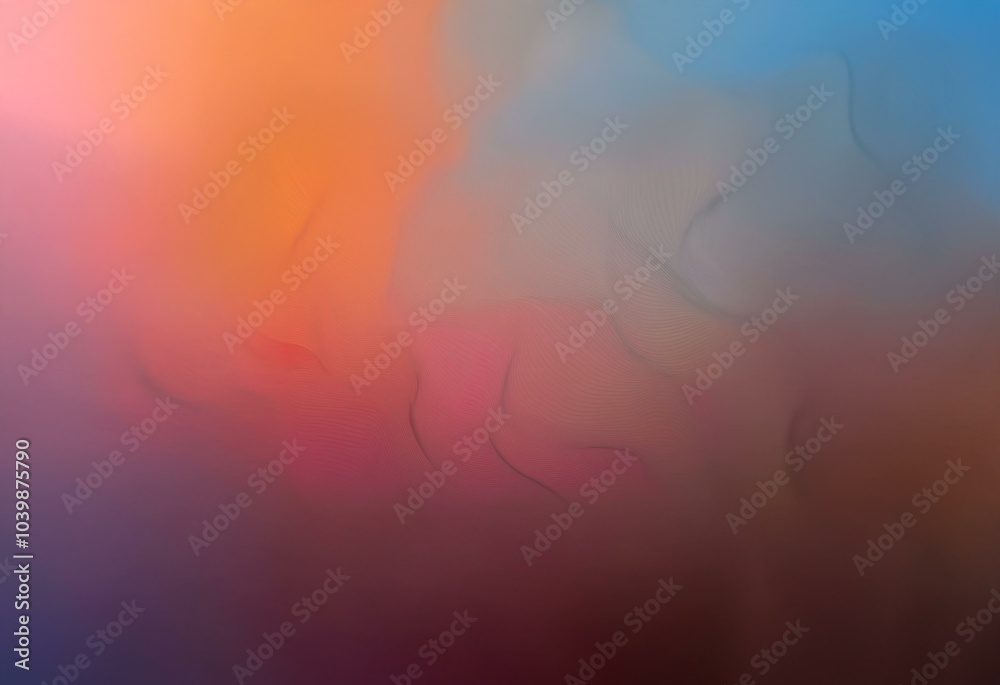 Poster abstract background featuring blurred gradients in shades of blue, orange, and pink with thin black 