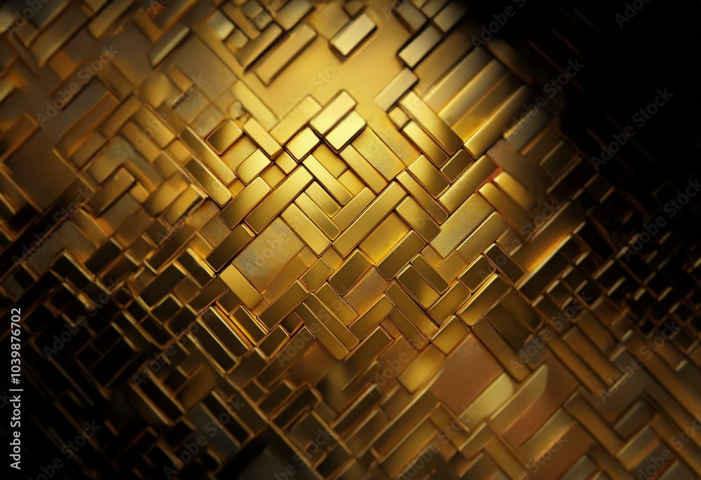 Poster Abstract pattern of gold bars with light reflection.