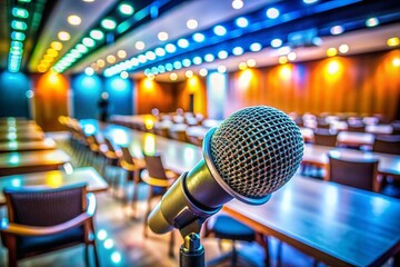 Closeup of Microphone on Stage in Conference Room - Professional Event Setup
