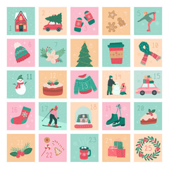Fototapeta premium Collection of Winter Christmas calendar and countdown vector illustration